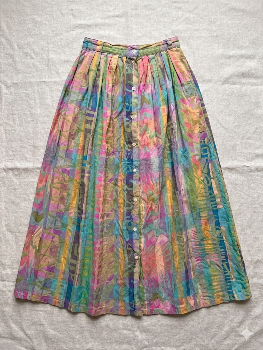 Vibrant Vintage Inspired 100% Cotton Button-Front Midi Skirt Boho Festival 11/12